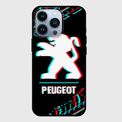 Чехол для iPhone 13 Pro Значок Peugeot в стиле glitch на темном фоне, цвет: 3D-черный