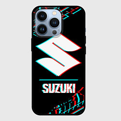 Чехол для iPhone 13 Pro Значок Suzuki в стиле glitch на темном фоне, цвет: 3D-черный