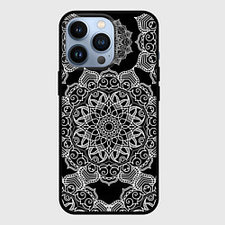 Чехол для iPhone 13 Pro Мандала на черном фоне, цвет: 3D-черный