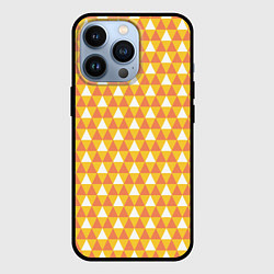 Чехол для iPhone 13 Pro Узор с оранжевыми, желтыми и белыми треугольниками, цвет: 3D-черный