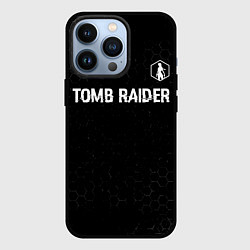 Чехол iPhone 13 Pro Tomb Raider glitch на темном фоне: символ сверху