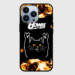 Чехол для iPhone 13 Pro David Bowie рок кот и огонь, цвет: 3D-черный