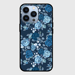 Чехол для iPhone 13 Pro Голубые розы паттерн, цвет: 3D-черный