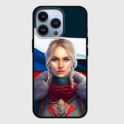 Чехол для iPhone 13 Pro Славянская девушка - флаг России, цвет: 3D-черный