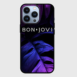 Чехол для iPhone 13 Pro Bon Jovi neon monstera, цвет: 3D-черный
