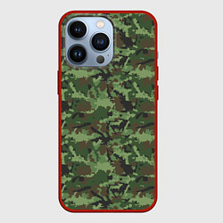 Чехол для iPhone 13 Pro Камуфляж зелёный, цвет: 3D-красный