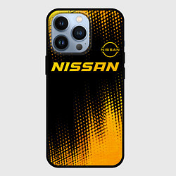 Чехол для iPhone 13 Pro Nissan - gold gradient: символ сверху, цвет: 3D-черный