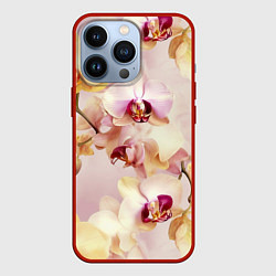 Чехол для iPhone 13 Pro Желтые и нежно-розовые орхидеи - паттерн, цвет: 3D-красный