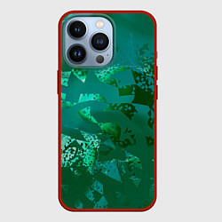 Чехол для iPhone 13 Pro Зелёные обрывки фигур, цвет: 3D-красный