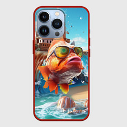 Чехол для iPhone 13 Pro Карп в солнечных очках, цвет: 3D-красный