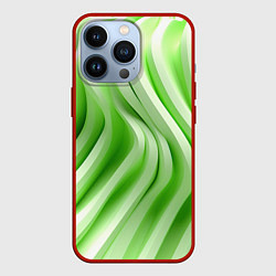 Чехол для iPhone 13 Pro Белые и зеленый волны, цвет: 3D-красный