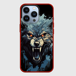 Чехол для iPhone 13 Pro Blue black wolf, цвет: 3D-красный