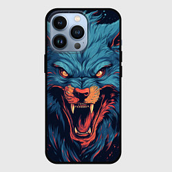 Чехол для iPhone 13 Pro Art blue wolf, цвет: 3D-черный