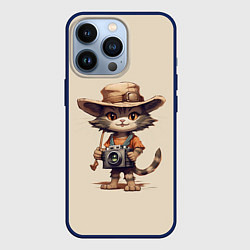 Чехол для iPhone 13 Pro Котенок в майке с фотоаппаратом, цвет: 3D-тёмно-синий