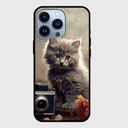 Чехол для iPhone 13 Pro Серый котенок, винтажное фото, цвет: 3D-черный