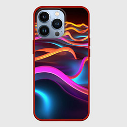 Чехол для iPhone 13 Pro Неоновые фиолетовые волны, цвет: 3D-красный