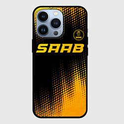 Чехол для iPhone 13 Pro Saab - gold gradient: символ сверху, цвет: 3D-черный