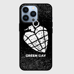 Чехол для iPhone 13 Pro Green Day с потертостями на темном фоне, цвет: 3D-черный