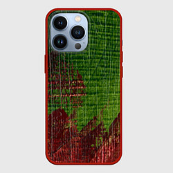 Чехол для iPhone 13 Pro Зелёная и бордовая текстура, цвет: 3D-красный