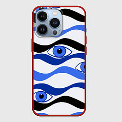 Чехол для iPhone 13 Pro Глазки плывущие в голубых волнах, цвет: 3D-красный