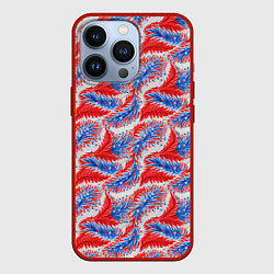 Чехол для iPhone 13 Pro Белые синие красные узоры, цвет: 3D-красный