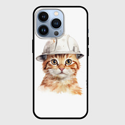 Чехол для iPhone 13 Pro Акварельный кот-строитель, цвет: 3D-черный