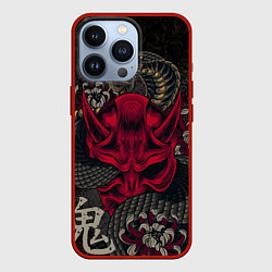 Чехол для iPhone 13 Pro Oni mask and snake, цвет: 3D-красный