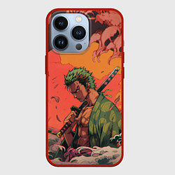 Чехол для iPhone 13 Pro Зоро на закате - One Piece, цвет: 3D-красный