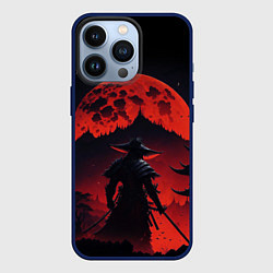 Чехол для iPhone 13 Pro Самурай, деревня и луна - мрачный, цвет: 3D-тёмно-синий