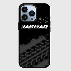 Чехол для iPhone 13 Pro Jaguar speed на темном фоне со следами шин: символ, цвет: 3D-черный