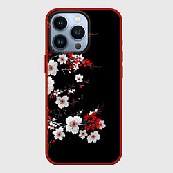 Чехол для iPhone 13 Pro Белая и красная сакура - цветение, цвет: 3D-красный