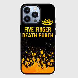 Чехол для iPhone 13 Pro Five Finger Death Punch - gold gradient: символ св, цвет: 3D-черный