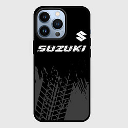 Чехол для iPhone 13 Pro Suzuki speed на темном фоне со следами шин: символ, цвет: 3D-черный