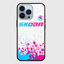 Чехол iPhone 13 Pro Skoda neon gradient style: символ сверху