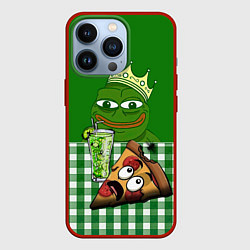 Чехол для iPhone 13 Pro Pepe King with pizza, цвет: 3D-красный