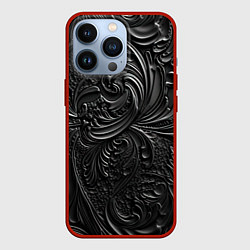 Чехол для iPhone 13 Pro Объемная черная текстура из кожи, цвет: 3D-красный