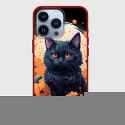 Чехол для iPhone 13 Pro Котик и тыквы - хеллоуин, цвет: 3D-красный