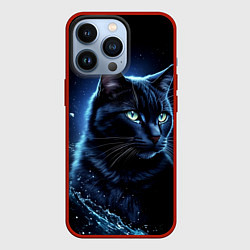 Чехол для iPhone 13 Pro Черный кот - брызги воды, цвет: 3D-красный