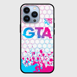 Чехол для iPhone 13 Pro GTA neon gradient style: символ сверху, цвет: 3D-черный