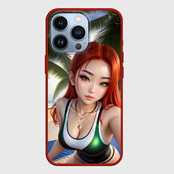 Чехол iPhone 13 Pro Девушка с рыжими волосами на пляже
