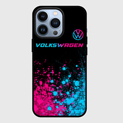 Чехол для iPhone 13 Pro Volkswagen - neon gradient: символ сверху, цвет: 3D-черный