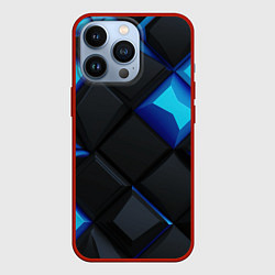 Чехол для iPhone 13 Pro Черные и синие плитки, цвет: 3D-красный