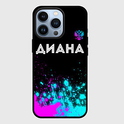 Чехол для iPhone 13 Pro Диана и неоновый герб России: символ сверху, цвет: 3D-черный