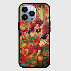 Чехол для iPhone 13 Pro Винтажные ретро леди и цветы, цвет: 3D-черный
