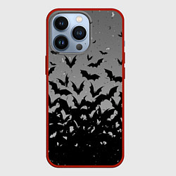 Чехол для iPhone 13 Pro Серый фон и летучие мыши, цвет: 3D-красный