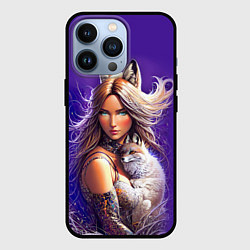 Чехол для iPhone 13 Pro A fox girl with a fox cub - neural network, цвет: 3D-черный