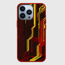Чехол для iPhone 13 Pro Кибер схемы красные, цвет: 3D-красный