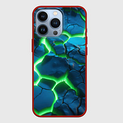 Чехол для iPhone 13 Pro Разлом зеленых плит, цвет: 3D-красный