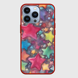 Чехол для iPhone 13 Pro Разноцветные новогодние звёзды, цвет: 3D-красный
