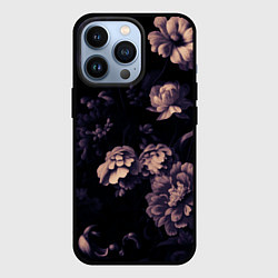 Чехол для iPhone 13 Pro Цветы приглушенный чёрный, цвет: 3D-черный